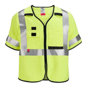 AR/FR Cat.1 High Visibility Vest w/Sleeves 4XL, 5XL Class 3 U Back, ,Hook and Loop 10 Pockets, No
