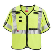 AR/FR Cat.1 High Visibility Vest w/Sleeves 2XL, 3XL Class 3 X Back, ,Hook and Loop 10 Pockets, No