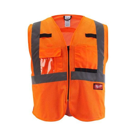 Class 2 High Visibility Orange Mesh Safety Vest - Large/X-Large