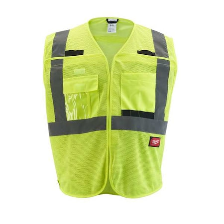 Class 2 Breakaway High Visibility Yellow Mesh Safety Vest - 2X-Large/3X-Large