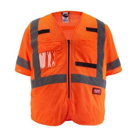 Class 3 High Visibility Orange Mesh Safety Vest - 2X-Large/3X-Large