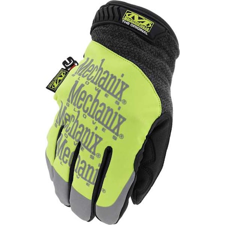 Mechanics Gloves, Fleece, Synthetic Leather Back, Hook-and-Loop, High-Visibility Yellow, 2XL (12)
