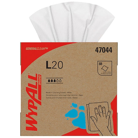 WypAll General Clean L20 Medium Cleaning Cloths, Pop-Up, White, 4-Ply, 10 Boxes/Case, 88 Sheets/Box