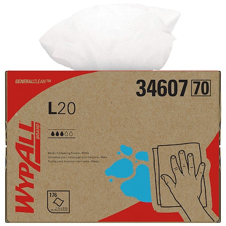 WypAll General Clean L20 Medium Cleaning Cloths (34607), BRAG Box, White, 4-Ply, 1 Box of 176 Wipes