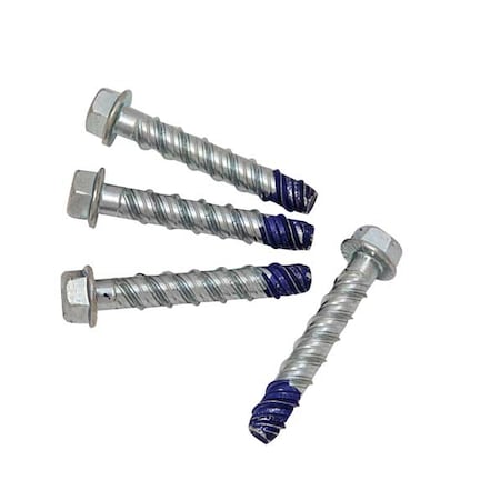 Concrete Screw, 3/8" Dia., Flat, 2 1/2 in L, Steel Silver Ruspert, 4 PK