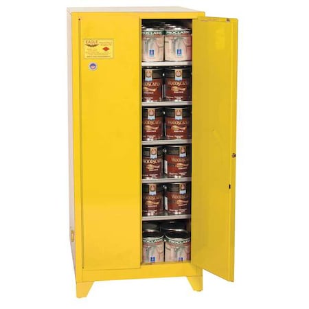Hazardous Material Storage Cabinet, 96 gal, 5 Shelves, Steel, 34 in W x 69 in H x 34 in D, Yellow