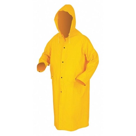 Classic Raincoat with Detachable Hood, PVC/Polyester, .35mm, Waterproof, 49 in L, Yellow, Medium