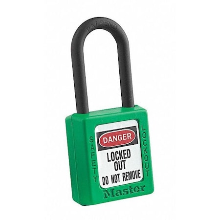 Lockout Padlock, Keyed Alike, Thermoplastic, Green, 1 1/2 in Shackle Height, 1 1/2 in Body Width
