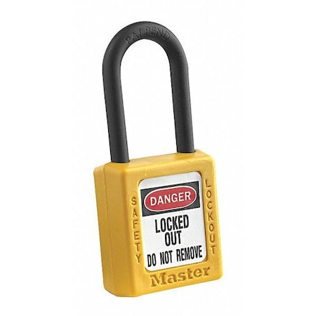 Lockout Padlock, Keyed Alike, Thermoplastic, Yellow, 1 1/2 in Shackle Height, 1 1/2 in Body Width