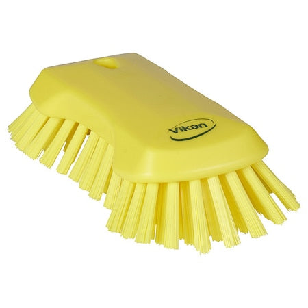 Scrub Brush, Stiff, 7 1/2 in L Handle, 9 1/8 in L Brush, Yellow, Polypropylene, 9 1/8 in L Overall