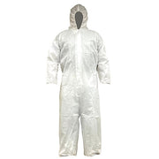 Disposable Coverallss, Hooded, L, PP SMS, Elastic Wrist, Elastic Ankle, Serged Seam, White, 25 PK