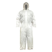 Disposable Coverallss, Hooded, S, PP SMS, Elastic Wrist, Elastic Ankle, Serged Seam, White, 25 PK