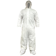 Disposable Coverallss, Hooded, 4XL, PP SMS, Elastic Wrist, Not Applicable Ankle, Serged Seam, White