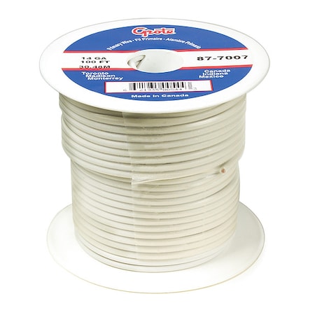 Primary Wire, GPT, 18 AWG, Copper, White, PVC Jacket, Stranded