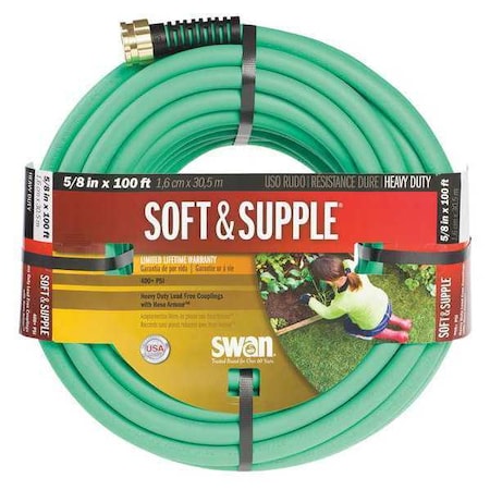 5/8 in ID x 100 ft L Garden Hose, Rubber Tube, Green, Aluminum x Aluminum Fitting