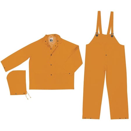 3-Piece Rainsuit with Detachable Hood, PVC, 0.35 mil Thick, Detachable, Yellow, L