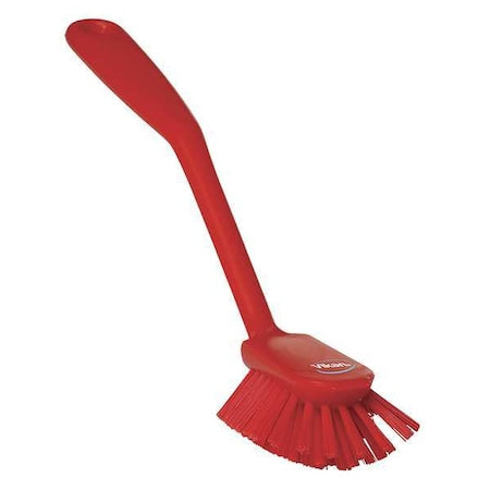 2 25/64 in W Dish Brush, Medium, 8 in L Handle, 3 1/8 in L Brush, Red, Plastic, 10 1/2 in L Overall