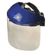 Ratchet Face Shield Assembly, PETG, Uncoated, Clear Visor, Blue, 8 in Visor Height