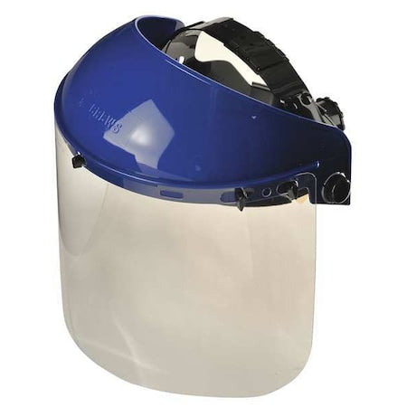 Ratchet Face Shield Assembly, PETG, Uncoated, Clear Visor, Blue, 8 in Visor Height