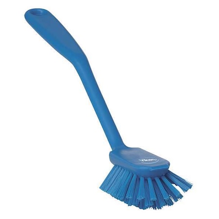 2 25/64 in W Dish Brush, Medium, 8 in L Handle, 3 1/8 in L Brush, Blue, Plastic