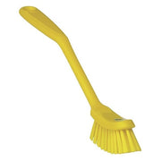 1 in W Scrub Brush, Medium, 8 3/16 in L Handle, 11 in L Brush, Yellow, Plastic, 11 in L Overall