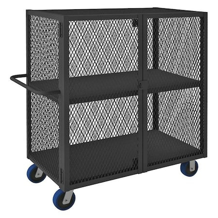 Dual-Latch Welded Mesh Security Cart with Fixed Shelves, 2,000 lb Capacity, 26 in W x 54 1/2 in L x