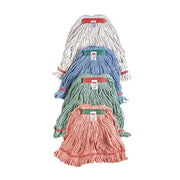 1 in String Wet Mop, 16 oz Dry Wt, Slide On Connection, Looped-End, Red, Cotton/Synthetic
