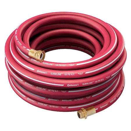 3/4 in ID x 100 ft L Garden Hose, EPDM Tube, Red, Brass x Brass Fitting