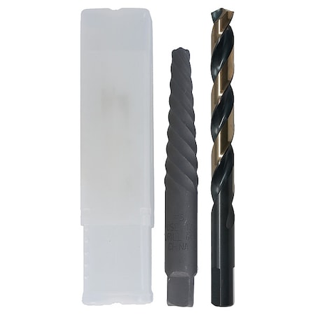 2PC HD HSS Black & Gold Jobber Drill 17/64 and Screw Extractor No 5 Set Cle-Line 1864