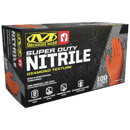 RDT, Nitrile Disposable Gloves, 8 mil Palm, Diamond Texture, Powder-Free, 2XL ( 12 ), 100 PK, Orange