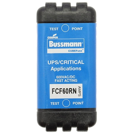 Glass Fuse, FCF Series, Fast-Acting, 60A, 600V AC, 300kA at 600V AC, 50kA at 600V DC
