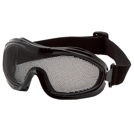Wire Mesh Goggles, Black PVC Frame, Wide Elastic Strap, Rubber Gasket