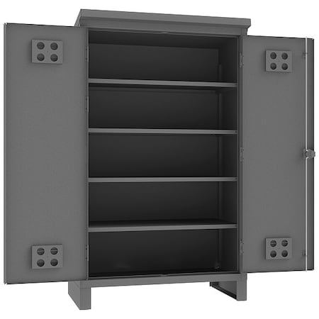 Shelving Storage Cabinet, 78 in H, 48 in W, 24 in D, Swing, Padlock Hasp, Gray, 4 Shelves, 0 Drawers