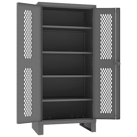 Shelving Storage Cabinet, 78 in H, 36 in W, 24 in D, Swing, Padlock Hasp, Gray, 4 Shelves, 0 Drawers