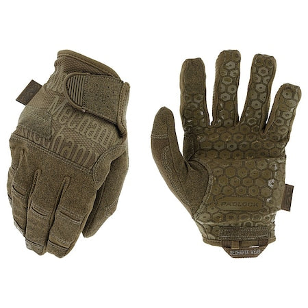 Tactical Glove, Silicone, Synthetic Leather Palm, Hook-and-Loop Cuff, Fabric Lining, Tan, Size S