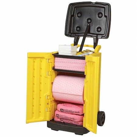 Spill Kit, 20 gal Volume Absorbed per Kit, 20 gal Capacity, Cart, Yellow