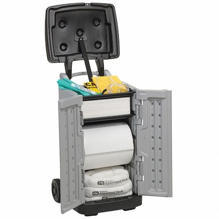 Spill Kit, 20 gal Volume Absorbed per Kit, 20 gal Capacity, Cart, Gray