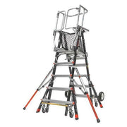 5 to 9 ft Fiberglass, Adjustable Safety Cage Platform Stepladder, 375 lb Capacity
