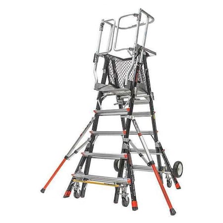 5 to 9 ft Fiberglass, Adjustable Safety Cage Platform Stepladder, 375 lb Capacity