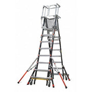 8 to 14 ft Fiberglass, Adjustable Safety Cage Platform Stepladder, 375 lb Capacity
