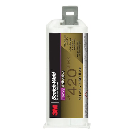 Acrylic Adhesive, DP420 Series, Black, Dual-Cartridge, 2:01 Mix Ratio, 2 hr Functional Cure
