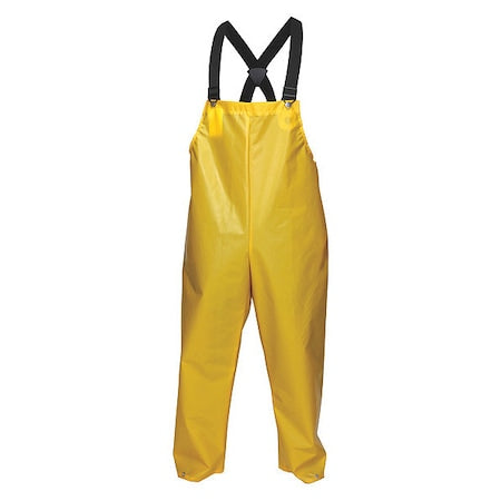 Rain Bib Overall, Nylon, Polyurethane, 31 in Inseam, 54 in Waist, 0.25 mm Thickness, Yellow, L