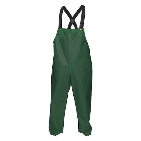 Rain Bib Overall, Polyurethane, 29 in Inseam, 56 in Waist, 0.25 mm Thickness, Green, S