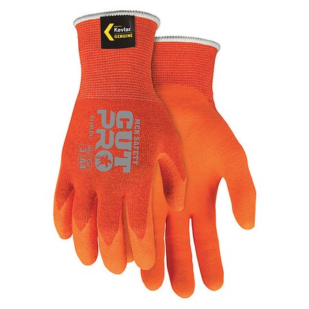 Hi-Vis Cut Resistant Coated Gloves, Cut Level A4 ,Dipped ,Foam Latex ,Smooth ,2XL 1 PR