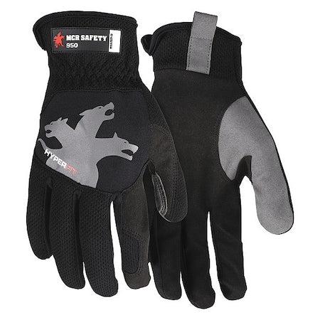 950 Mechanics Gloves, Synthetic Leather Palm, Spandex Back, L, Black/Gray