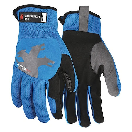951 Mechanics Gloves, Synthetic Leather Palm, Spandex Back, XL, Black/Blue/Gray