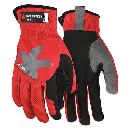 952 Mechanics Gloves, Synthetic Leather Palm, Spandex Back, L, Black/Gray/Red