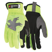 953 Mechanics Gloves, Synthetic Leather Palm, Spandex Back, M, Black/Gray/High-Visibility Lime