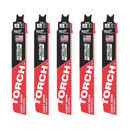 6 in. 8 TPI SAWZALL THE TORCH w/ NITRUS CARBIDE Reciprocating Saw Blade, Cast Iron & Metal, 5 PK