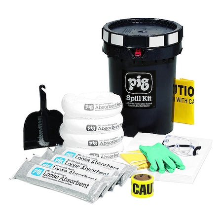 Spill Kit, 8 gal Volume Absorbed per Kit, 12 gal Capacity, Bucket, Black, 1